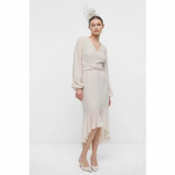 Coast Premium Hand Embellished Pearl Twist Front Midi Dress For Female