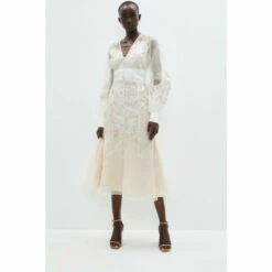 Coast Premium Organza Applique Button Down Midi Dress For Female