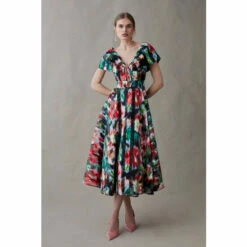 Coast Bardot Midi Dress In Organza With Tie Waist For Female