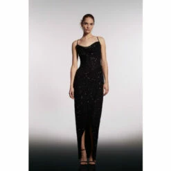 Coast Cowl Neck Corset Bodice Sequin Maxi Dress For Female