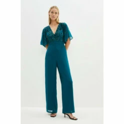 Coast Jumpsuit With Beaded Cape Sleeve For Female