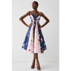 Coast Print Mix Twill Midi Dress For Female