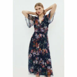 Coast V Neck Angel Sleeve Mesh Dress For Female