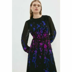 Coast Blossom Two Tone Embroidered Midi Dress For Female