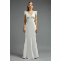 Coast Feather Trim V Neck Fishtail Maxi Dress For Female