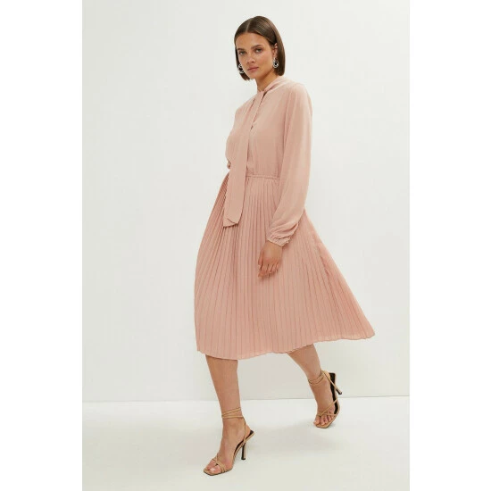 Coast Tie Neck Pleat Skirt Midi Dress For Female