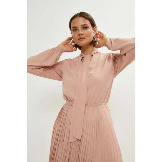 Coast Tie Neck Pleat Skirt Midi Dress For Female - Image 2