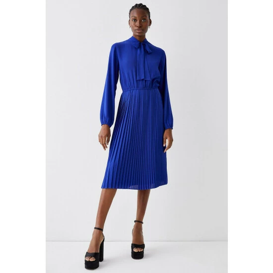 Coast Tie Neck Pleat Skirt Midi Dress For Female - Image 6