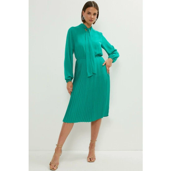 Coast Tie Neck Pleat Skirt Midi Dress For Female - Image 7