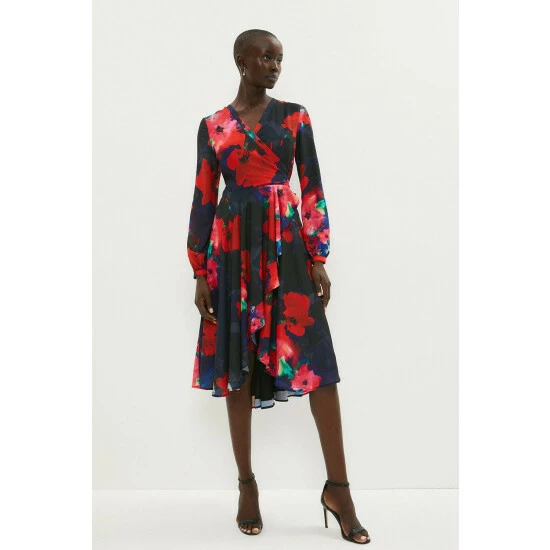 Coast Long Sleeve Ruffle Mid Wrap Dress For Female