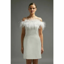 Coast Feather Trim Bardot Mini Dress For Female