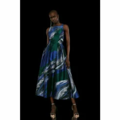 Coast Premium Metallic Abstract Jacquard Midi Dress For Female