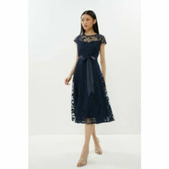 Coast All Over Embroidered Cap Sleeve Midi Dress For Female