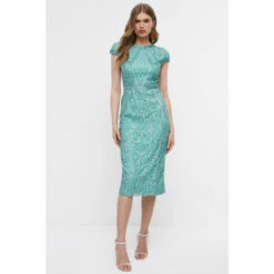 Coast Hand Embellished Placement Design Cap Sleeve Pencil Dress For Female