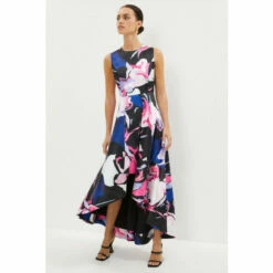 Coast Petite High Low Twill Printed Midi Dress For Female
