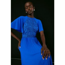 Coast Cape Detail Lace Bodice Pleat Skirt Midi Dress For Female