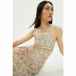 Coast Multi Colour Sequin Halter Neck Column Dress For Female