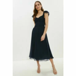 Coast Ruffle Sleeve Crinkle Chiffon Midi Dress For Female