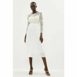 Coast Contrast Embroidered Long Sleeve Midi Dress For Female