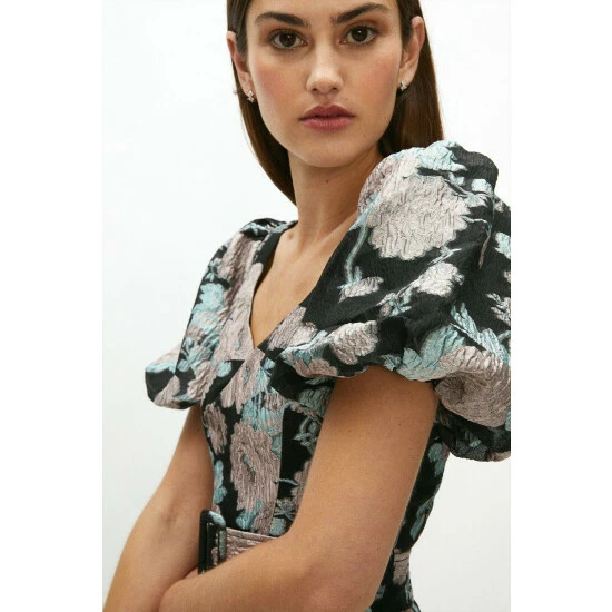 Coast Puff Sleeve Notch Neck Midi Dress For Female - Image 2