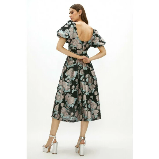 Coast Puff Sleeve Notch Neck Midi Dress For Female - Image 3