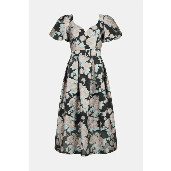 Coast Puff Sleeve Notch Neck Midi Dress For Female - Image 4