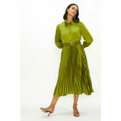 Coast Pleated Satin Shirt Dress With Belt For Female