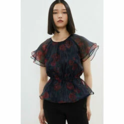 Coast Flute Sleeve Organza Peplum Top For Female