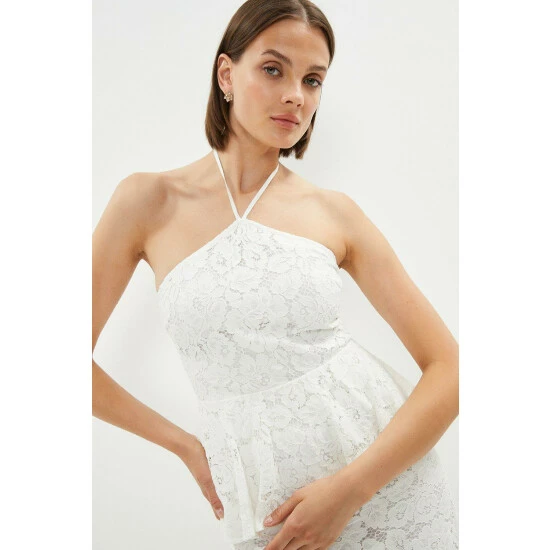 Coast Halter Neck Peplum Frill Lace Pencil Dress For Female - Image 6