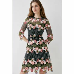 Coast 3d Fleur Embroidered Long Sleeve Dress For Female