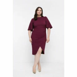 Coast Plus Size Flare Sleeve Crepe Wrap Pencil Dress For Female