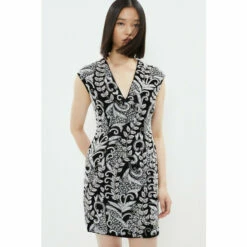 Coast V Neck Hand Embellished Mini Dress For Female