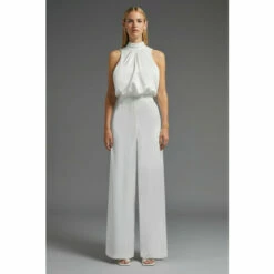 Coast Bow Back Blouson Top Wide Leg Satin Jumpsuit For Female