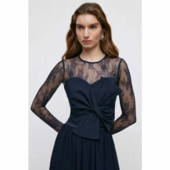 Coast Crepe Statement Bow Long Sleeve Lace Bridesmaids Top For Female