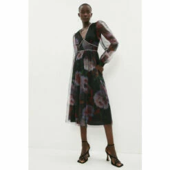 Coast Diamante Detail Printed Mesh Dress For Female