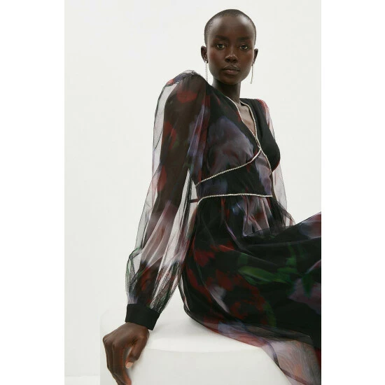 Coast Diamante Detail Printed Mesh Dress For Female - Image 2