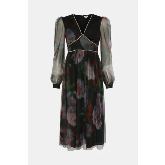 Coast Diamante Detail Printed Mesh Dress For Female - Image 4