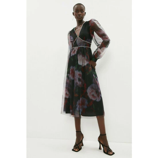 Coast Diamante Detail Printed Mesh Dress For Female - Image 5