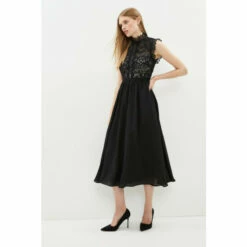 Coast Lace Bodice Double Georgette Skirt Midi Dress For Female