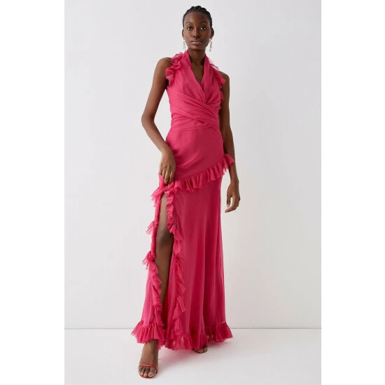 Coast Plunge Neck Ruffle Detail Maxi Dress For Female