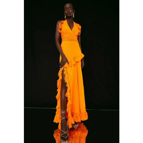 Coast Plunge Neck Ruffle Detail Maxi Dress For Female - Image 7