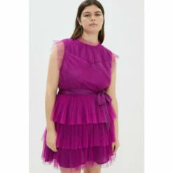 Coast Plus Size Tiered Mesh Belted Mini Dress For Female