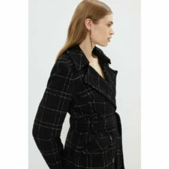 Coast Premium Wool Blend Check Belted Wrap Longline Coat For Female