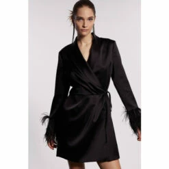 Coast Drape Front Feather Cuff Mini Dress For Female