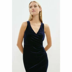 Coast Ruched Side Sleeveless Velvet Maxi Dress For Female