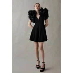 Coast Organza Ruffle Sleeve Crepe Mini Dress For Female