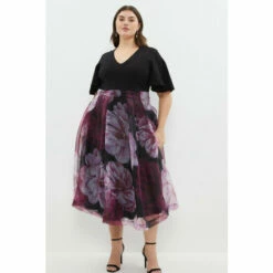 Coast Plus Ponte Top Organza Skirt Midi Dress For Female