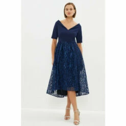 Coast V Neck Embroidered Midi Dress For Female