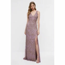 Coast Floral Embellished Maxi Dress With Side Split For Female