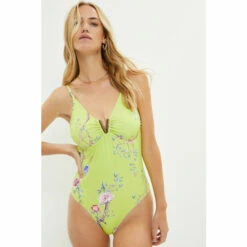 Coast Printed Gold V Detail Swimsuit For Female